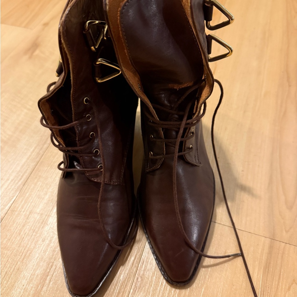 Nordstrom Brown Lace-Up Ankle Boots with Chunky Heel